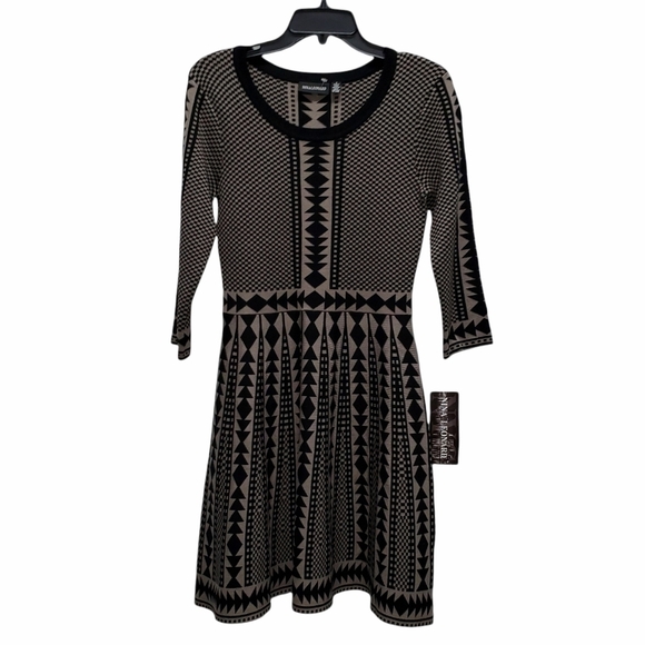 Nina Leonard Aztec Dress Small 3/4 Sleeve